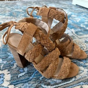 BCBG braided suede heels